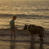 Aan het Scheveningse strand bij zons ondergang met Skyler