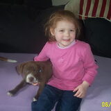 Christel voor het eerst met Tyson! helemaal trots op haar hondje!