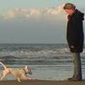 Ik met mijn baasje op het strand