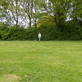 Spaiky en ik op het grasveldje tijdens onze wandeling