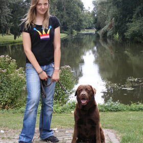 Buddy en ik in het park achter ons huis.