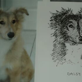 Pen tekening samen met de foto