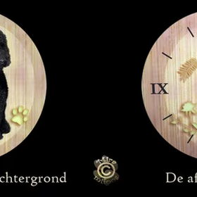 Hier zie je de wandklok die ik heb laten maken. De achtergrond…