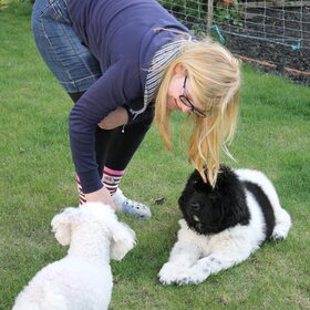 rozalie met vito en lady op de dag van lady's thuiskomst, vito…