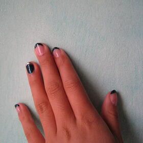 Blauwe French tip met glitter