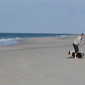 Frisbee op het strand.