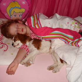 Sendy lekker bij Kirsten in bed...onafscheidelijk die twee...
